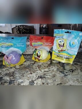 SpongeBob Squarepants Bath Bomb Trio - Purple, Yellow, Blue Packaging